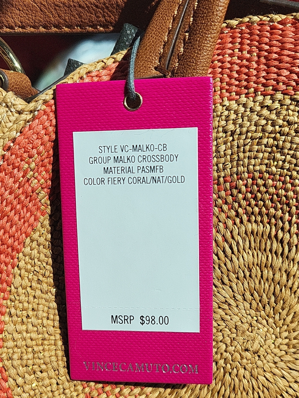 Vince Camuto Coral and Natural Straw Woven Crossbody